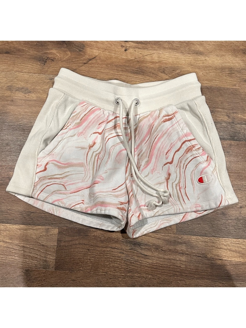 Champion Women's Marble-Print Drawstring Shorts - Pink & White